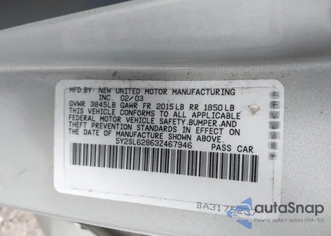 2003 Pontiac Vibe from USA, damaged, VIN 5Y2SL62863Z467946